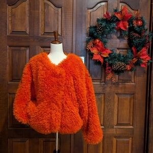 Free People Lena Red Teddy Fluffy Cropped Winter Jacket Large